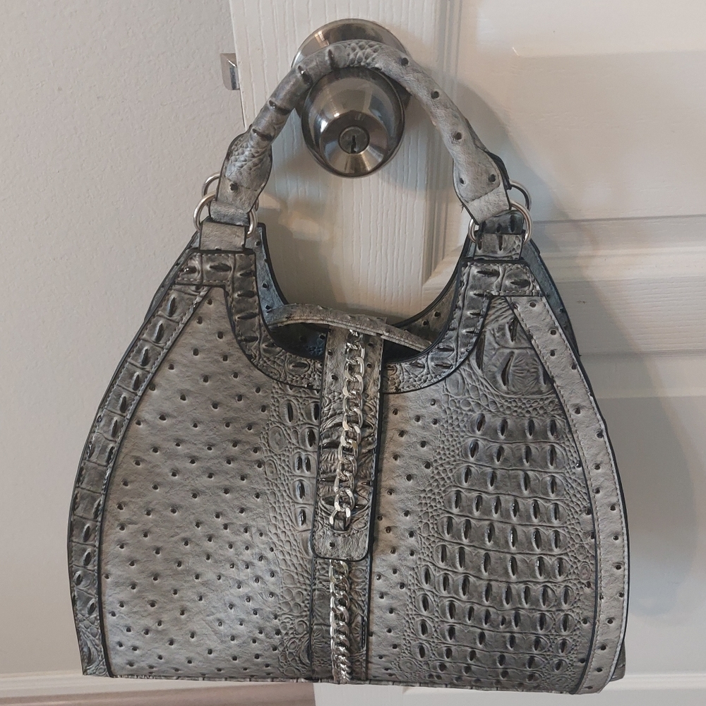 CATO Women's Faux Crocodile Print Large Fashion Gray and Black Handbag - Picture 6 of 15
